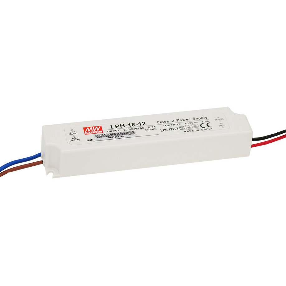 AC180~264V LPH-18-24 Input Mean Well High-efficacy Waterproof DC24V 18Watt UL-Listed LED Display Lighting Power Supply